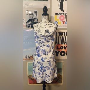 Urban Outfitters Blue and White Floral Cowl Neck Slip Dress